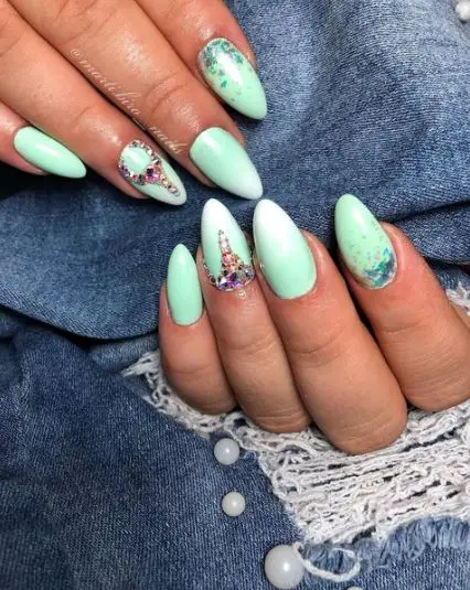 Mint Green Swarovski Nails