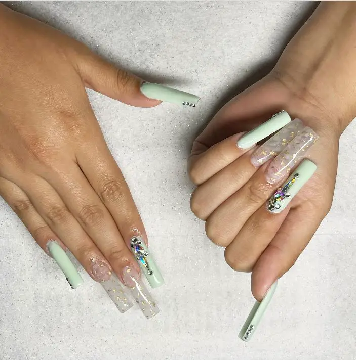 Mint Green and Transparent Nails