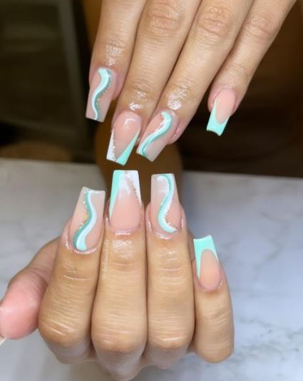 Minty Swirl Nails