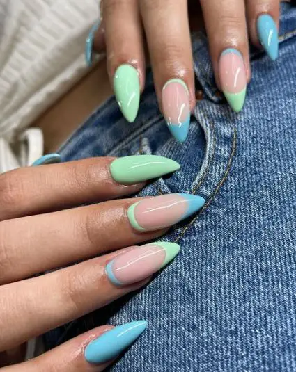 Mix of Blue and Mint Green Nails