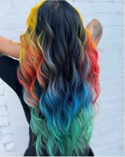 Multicolored Wavy Emo Hairstyle