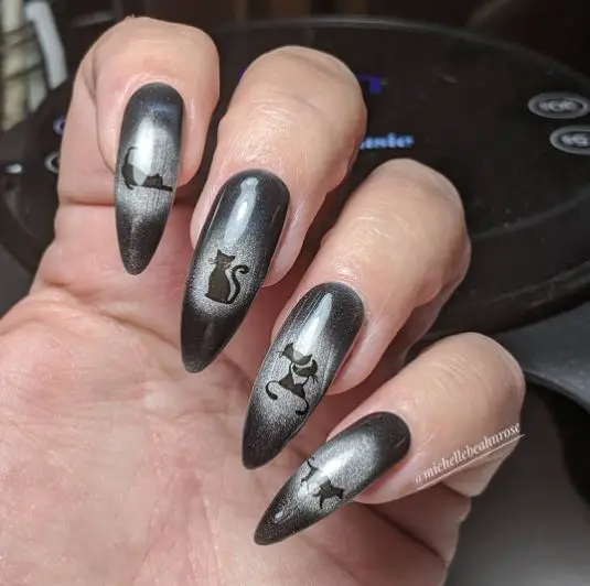 Night Stamped Kittens Nails