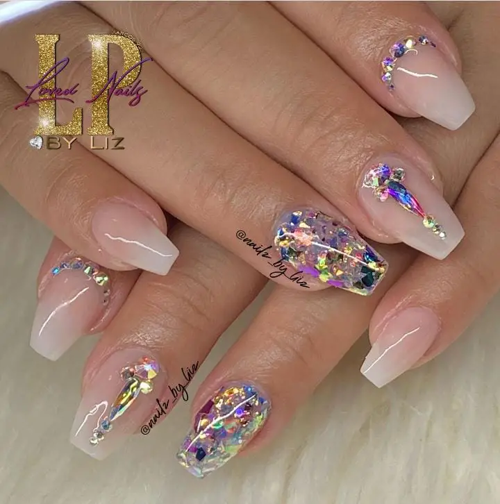 Nude Ombre With Diamonds Nail Design