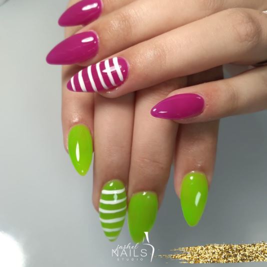Olive Green and Pink Jelly Nails