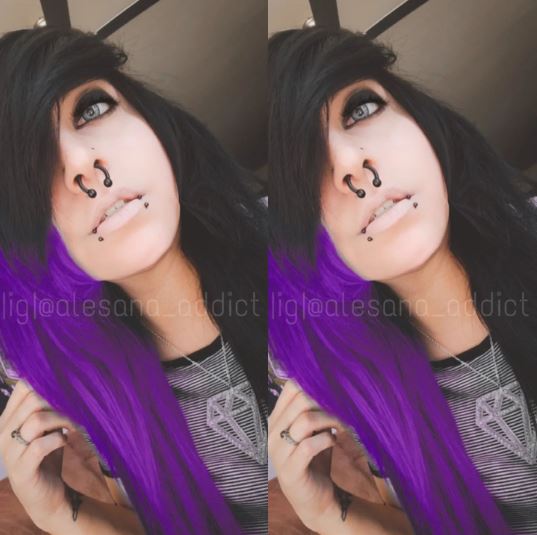 One Side Swept Bangs With Purple Hair