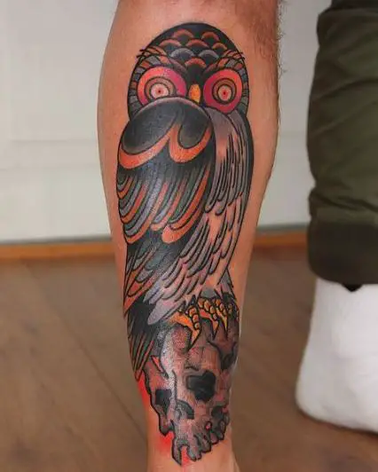 Owl and funky skull tattoo