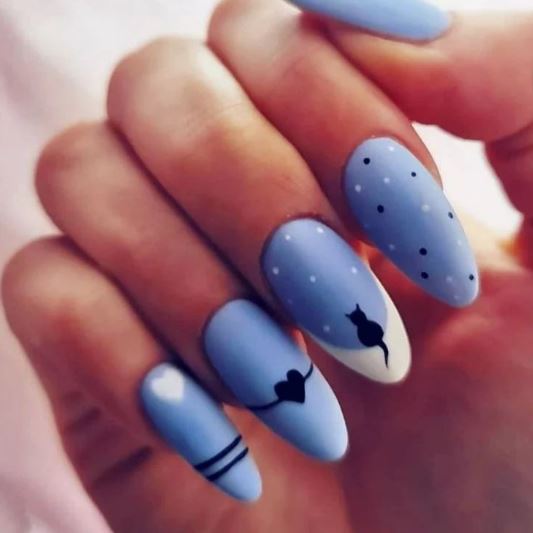 Pastel Blue Cat Nails