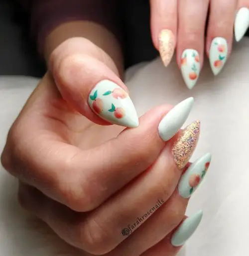 Peachy Pattern on Mint Green Nails