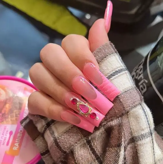 Pink Nail Designs With Diamonds
