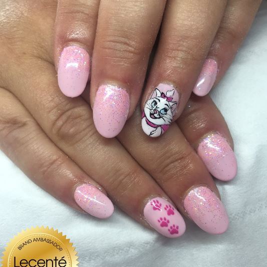 Pink Shimmer Cat Nail Art