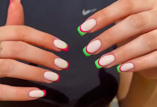 Pink and Green Double French Tips