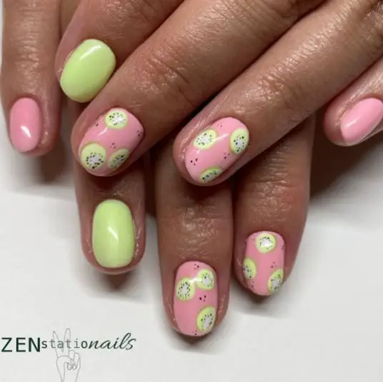 Pink and Green Pickles Nails