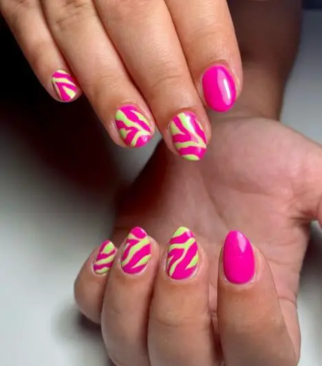 Pink and Green Zebra Nails
