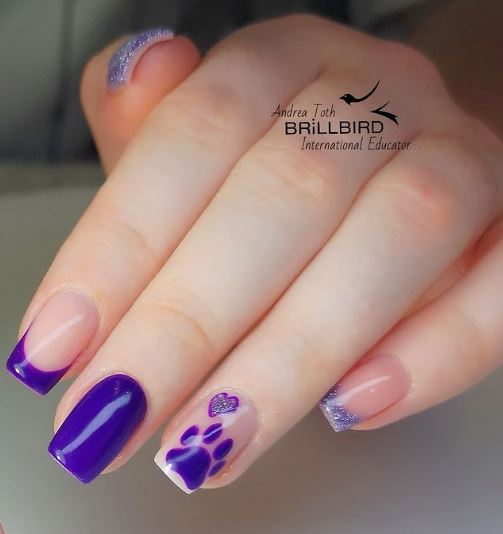 Purple French Manicure Cat Nail