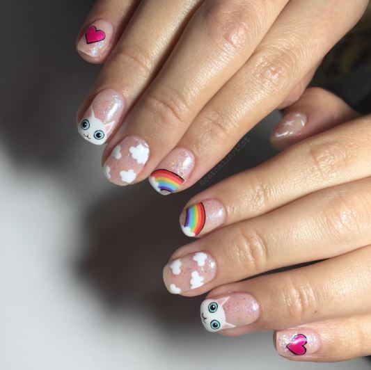 Rainbow Cat Nail Design