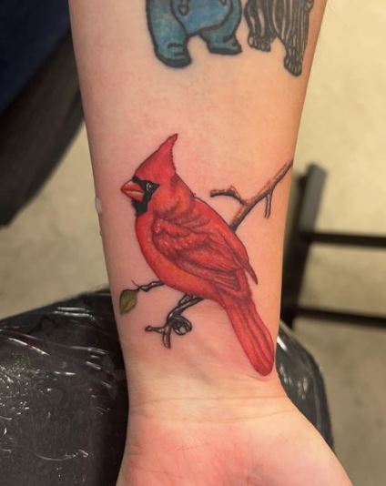 Red Bird Wrist Tattoo