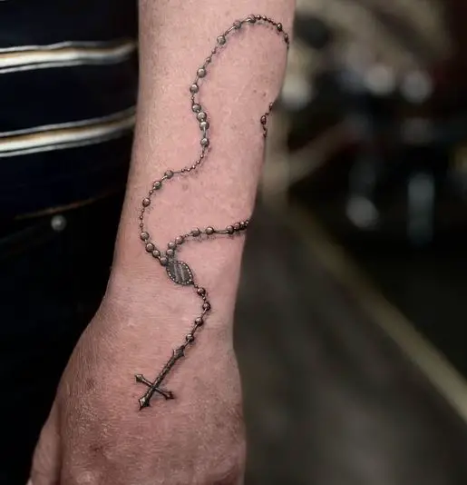 Rosary Beads Forearm Tattoo