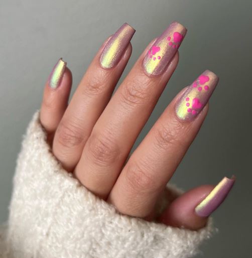 Shimmery Pink Cat Nail Art