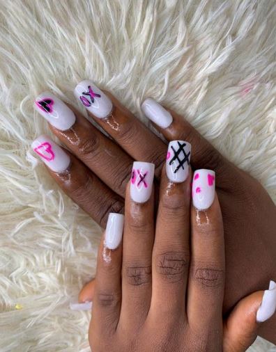 Short White XO Mani