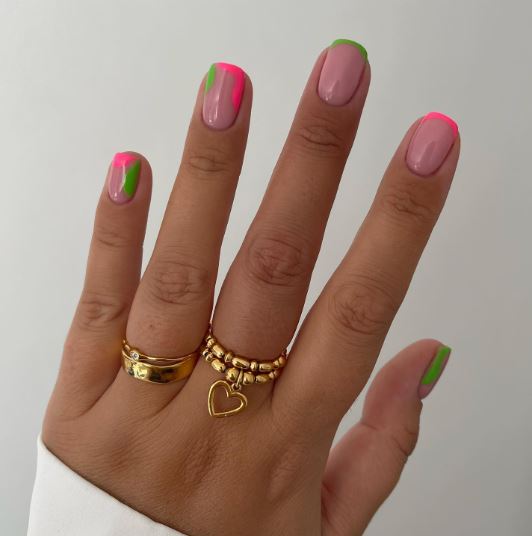 Simple Pink And Green Nail Art