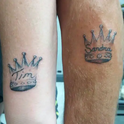 Simple and Tiny Crowned Names Tattoo