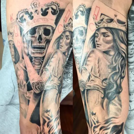 Skeleton King and Queen Romance Tattoo