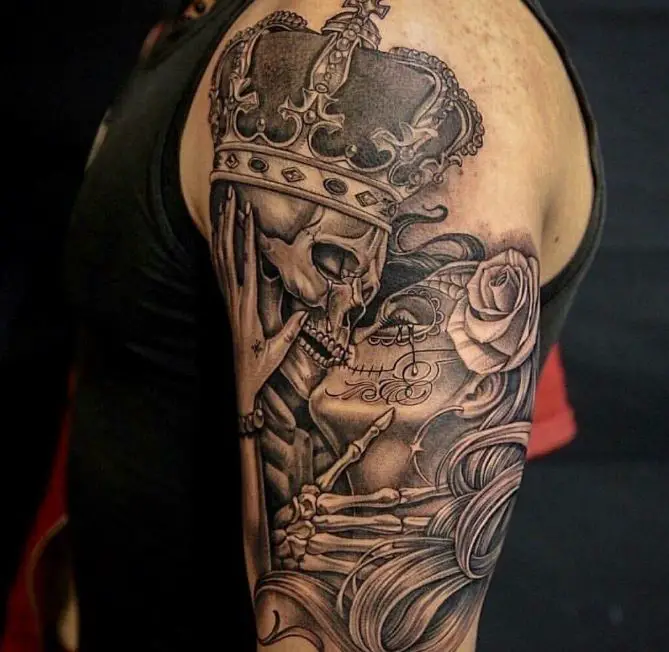 Skull King and Queen Kissing Tattoo