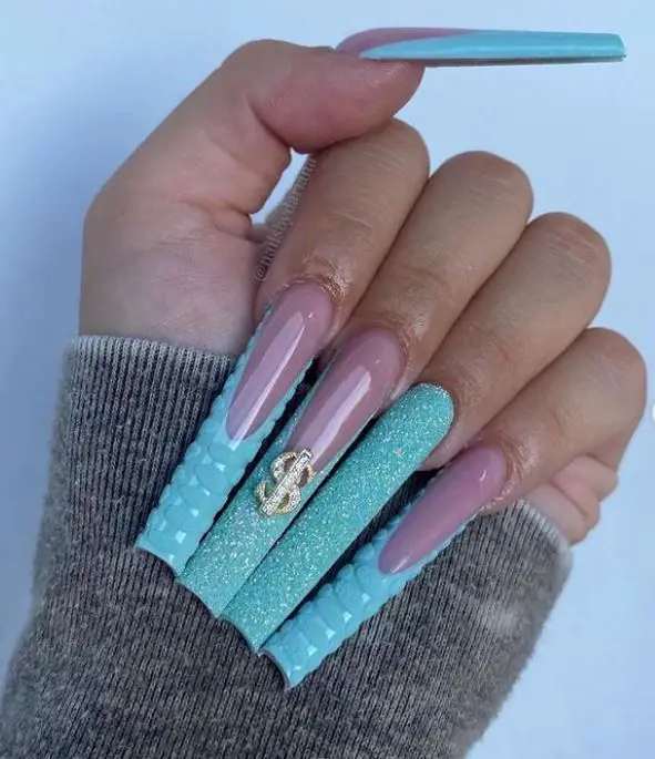Sky Blue Diamond Nails