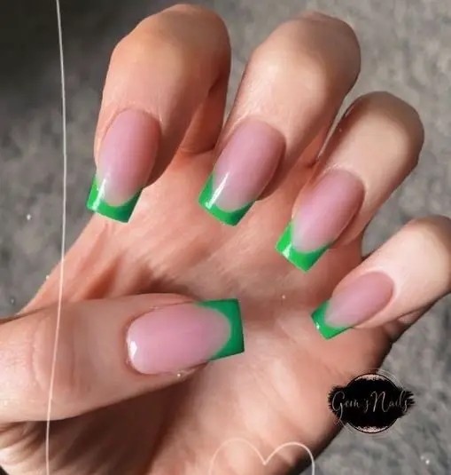 Square Green French Tips