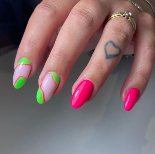 Summer Neon Pink And Lime Green Nail Art