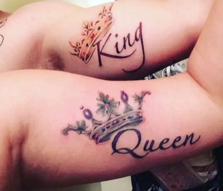 Tattoos with colorful royal crowns and jewel