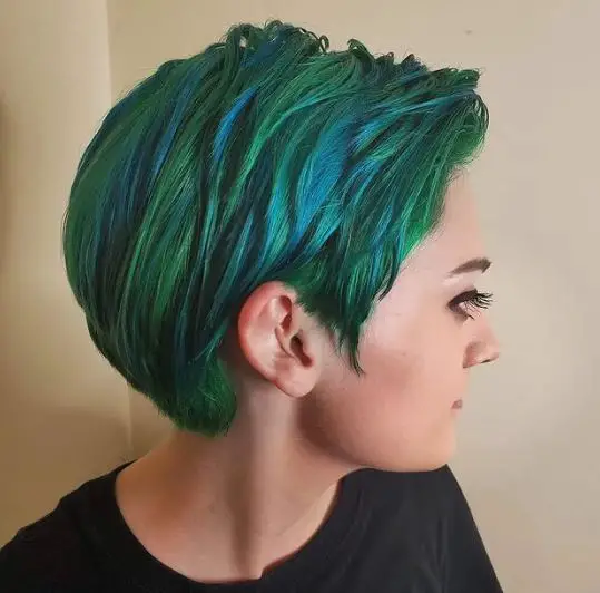 Short Hair with Teal and Green Highlights