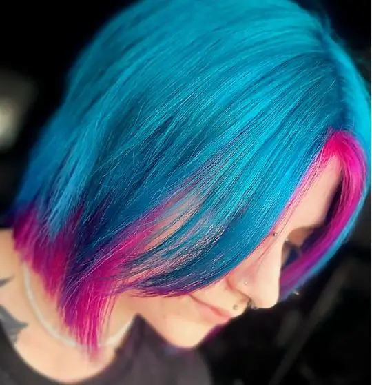 Teal Blue Hair with Highlights and Pink Balayage