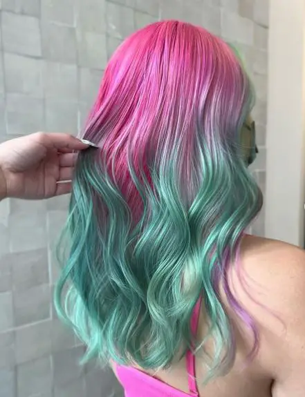 Pink and Teal Hair with Highlights