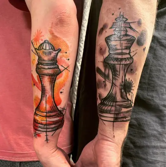 king and queen chess pieces tattoo