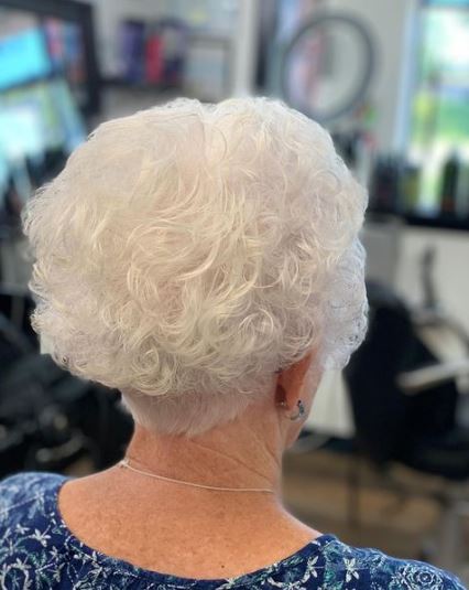 White Curly Wedge Haircut