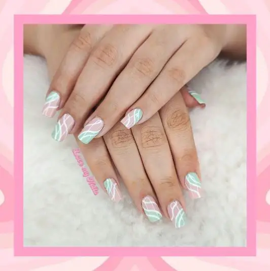 White Swirls and Pastel Nails
