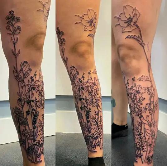 Wild Flower Shin Tattoo