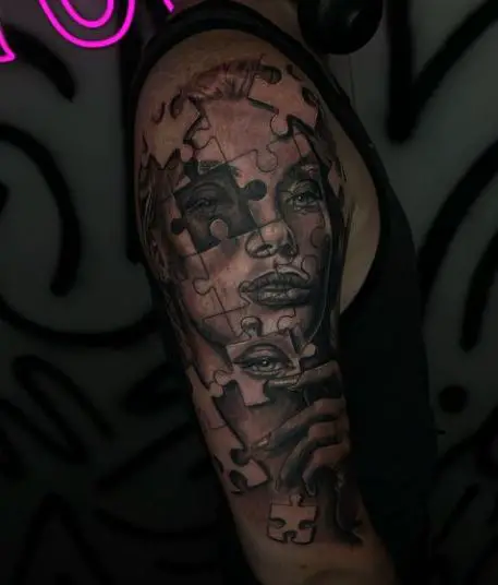 Puzzle Sleeve Tattoo of a Woman
