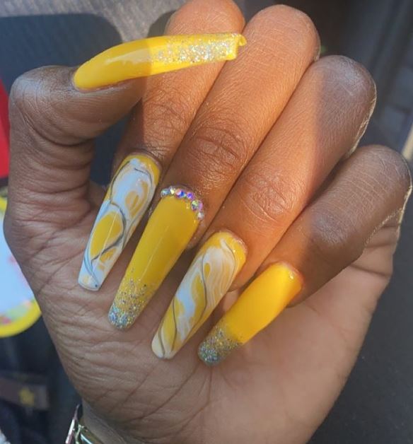 Yellow and Marble Nail Art