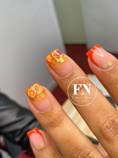 Orange Lemonade Acrylic Nails