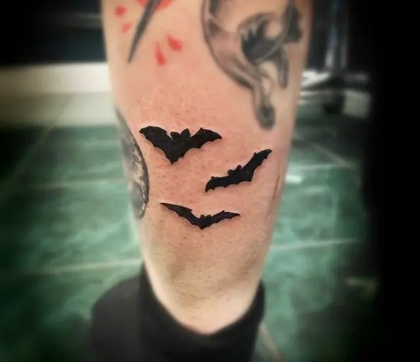 Flying Bats Leg Tattoo