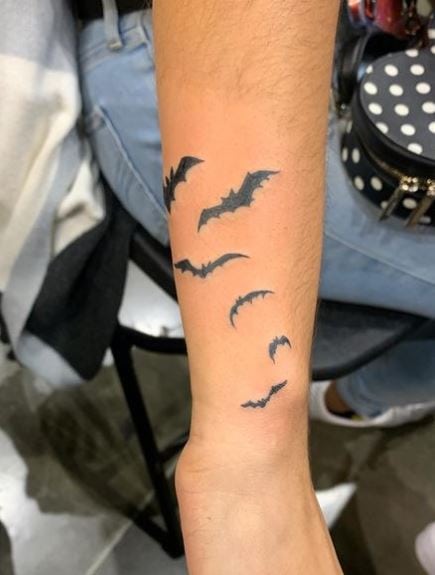 Grey Flying Bats Forearm Tattoo