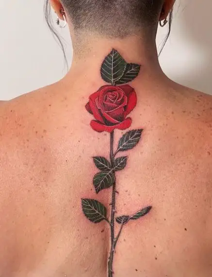 Red Rose Spine Tattoo