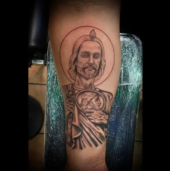 Shaded San Judas Forearm Tattoo