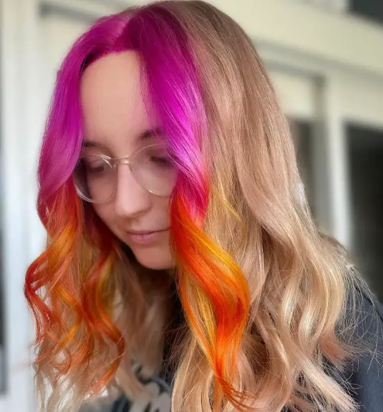 Pink and Orange Bangs for Blonde Hair