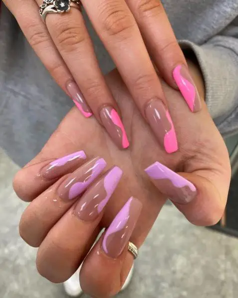Pink and Purple Swirly Nails