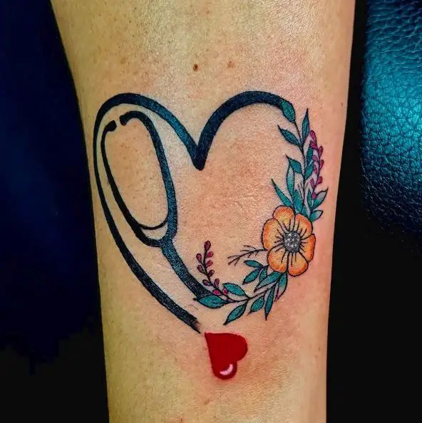 Colored Stethoscope Heart Tattoo