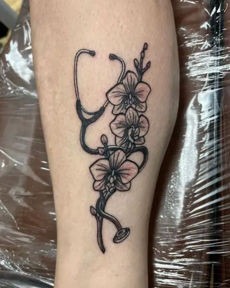 Stethoscope and Flowers Tattoo