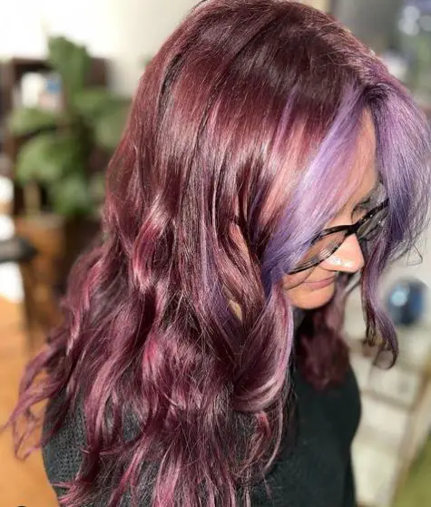 Maroon Hair with Lavender Colored Bangs